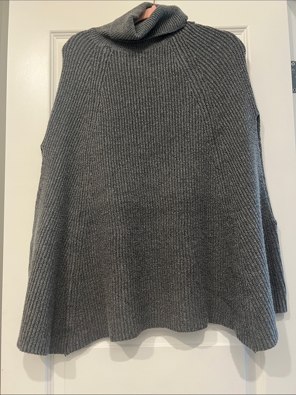 Beginning Boutique Charcoal Ribbed Turtleneck Poncho Sweater